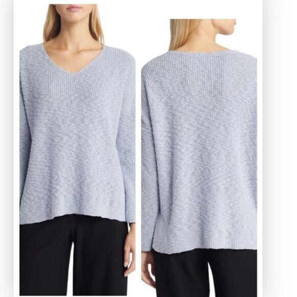 Eileen Fisher NWT V-Neck Organic Cotton Sweater in Delphine Size XL - Picture 1 of 9